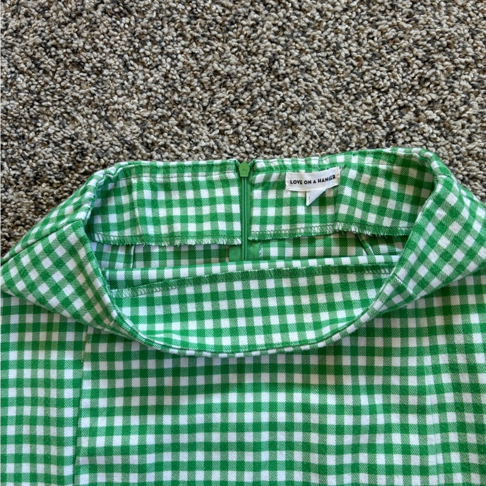 Love on a Hangar Green & White Checkered Mini Pencil Skirt Size 5 Pleats Slits - Picture 5 of 12